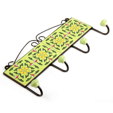 Lime Green Yellow Floral Tiles Hooks